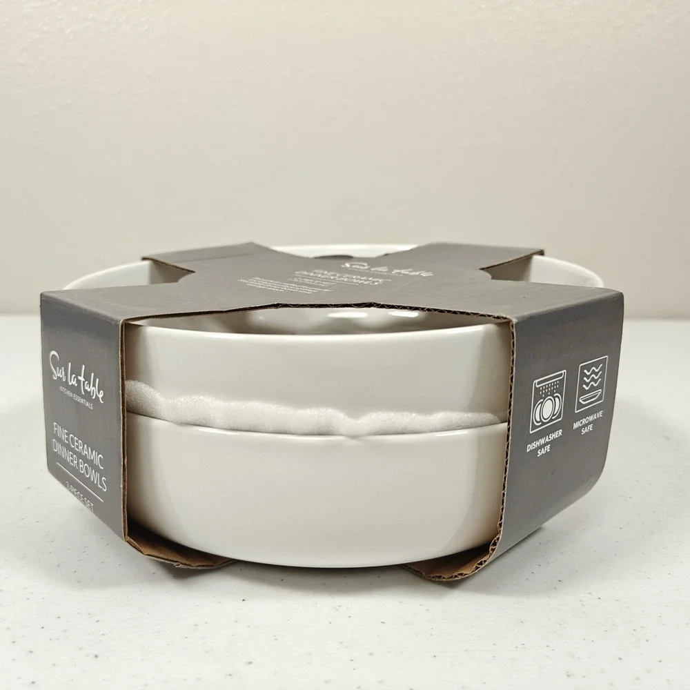 Sur La Table Fine Ceramic Dinner Bowls White 2-Piece Set Pasta 7.75